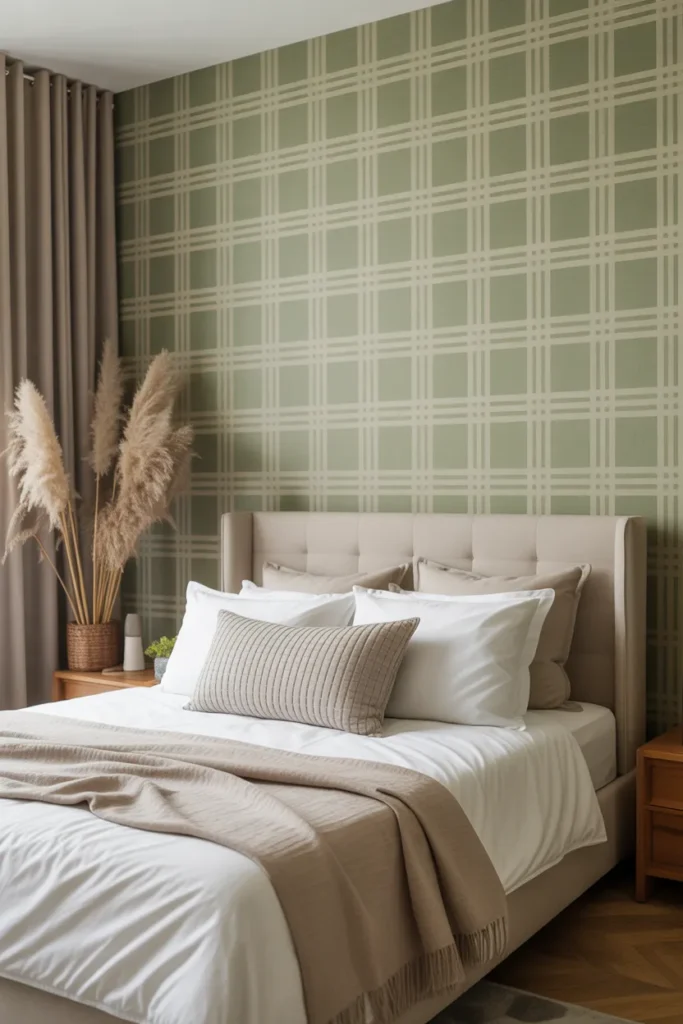 plaid wallpaper bedroom