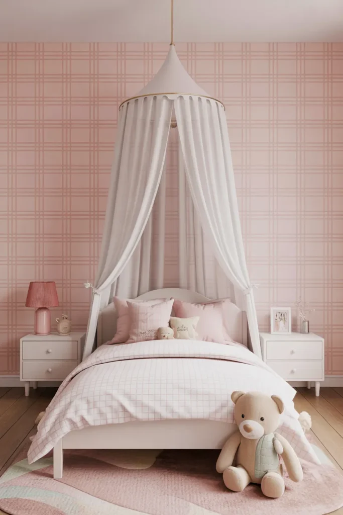 plaid wallpaper bedroom