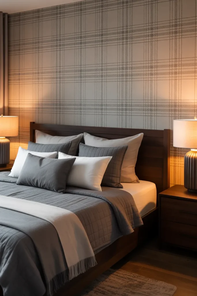 plaid wallpaper bedroom