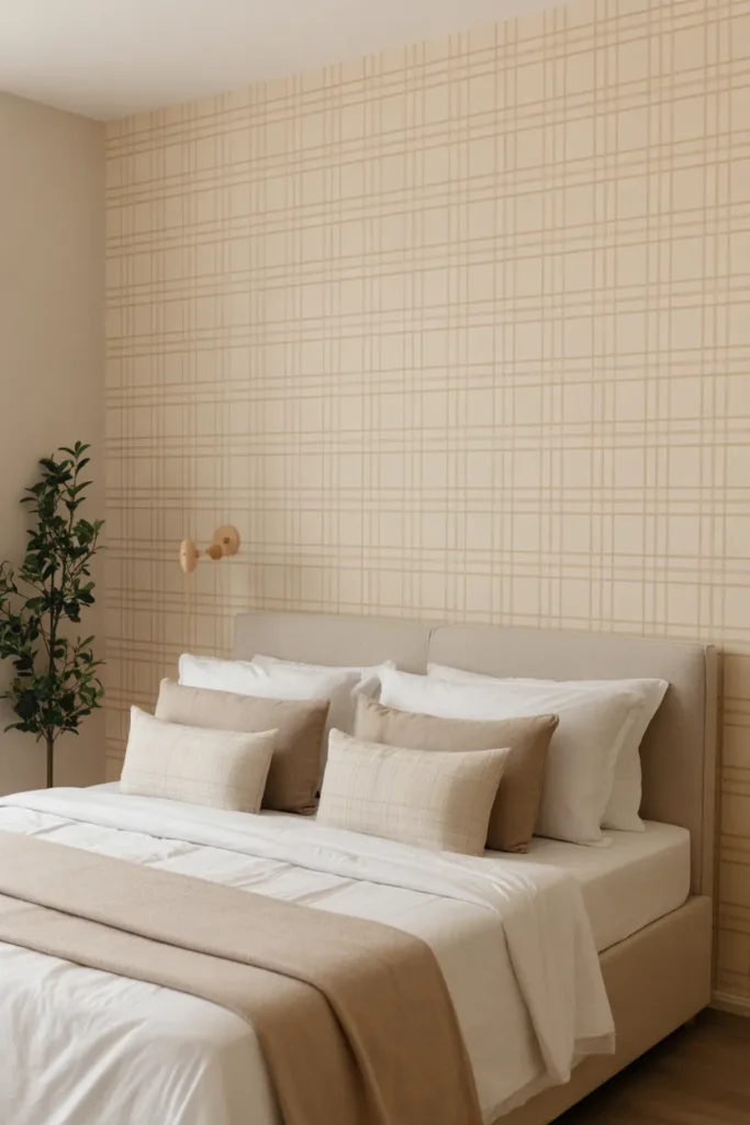 plaid wallpaper bedroom