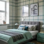 plaid wallpaper bedroom