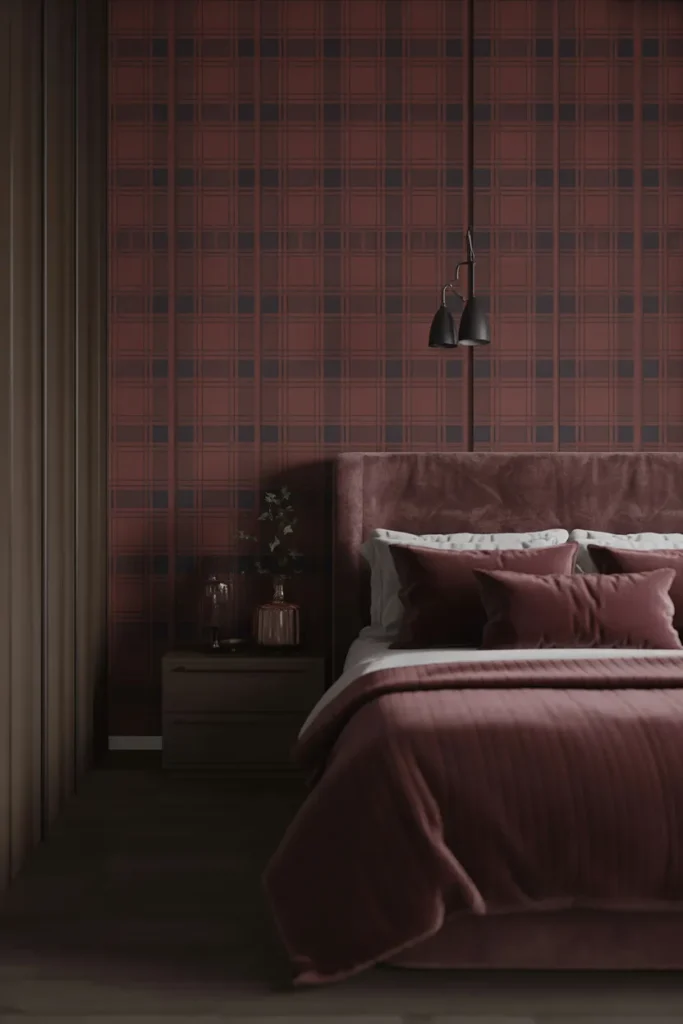 plaid wallpaper bedroom