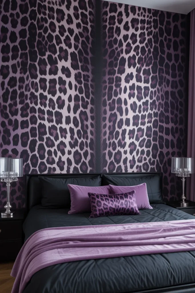 purple wallpaper bedroom