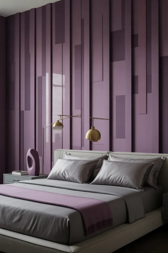 purple wallpaper bedroom