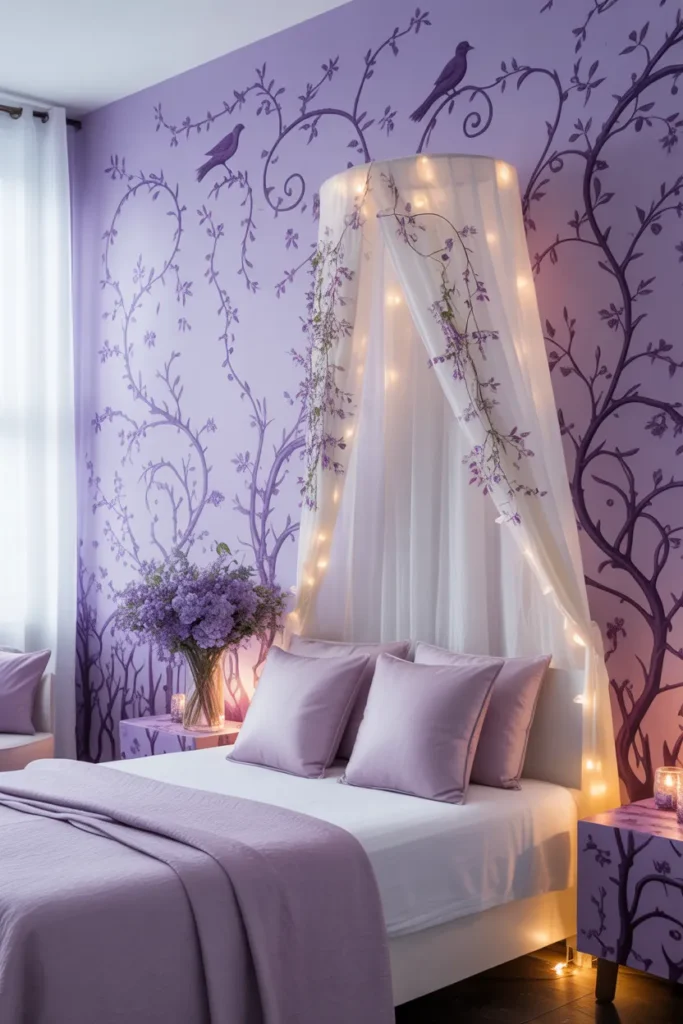 purple wallpaper bedroom