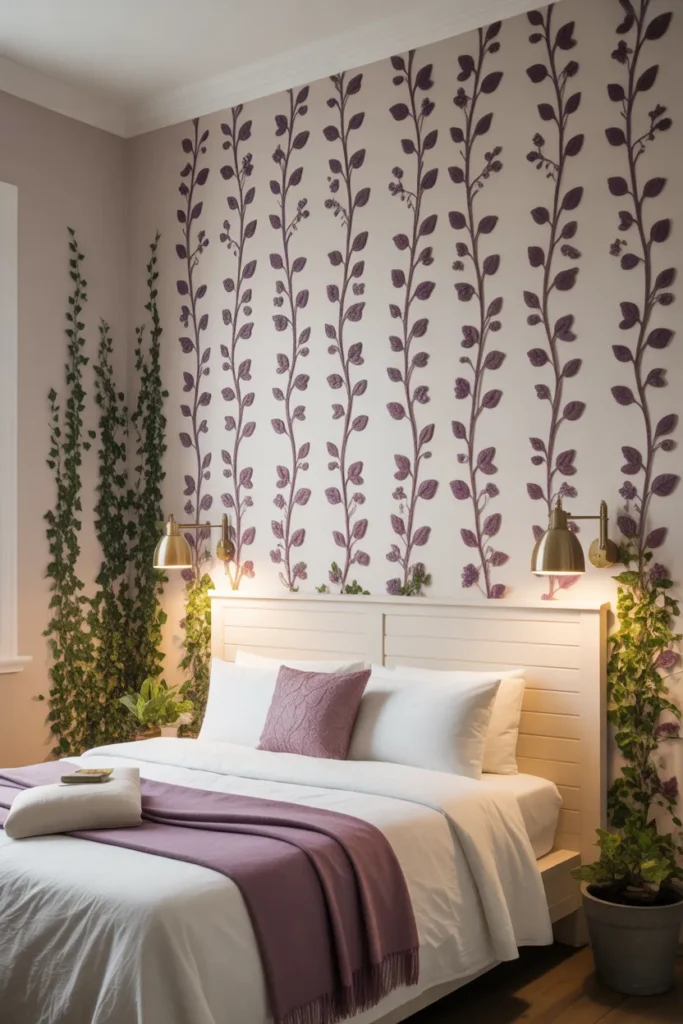 purple wallpaper bedroom