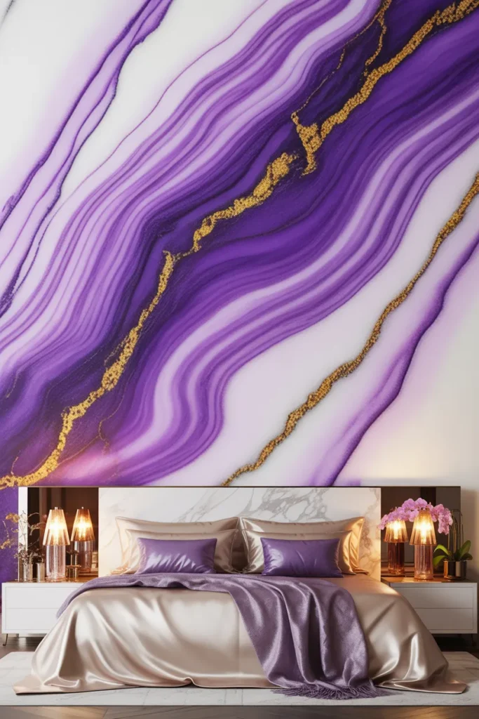 purple wallpaper bedroom