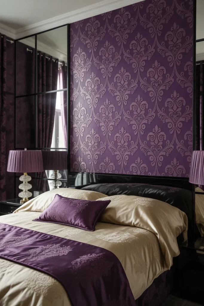 purple wallpaper bedroom