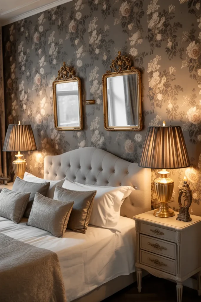 vintage floral wallpaper bedroom