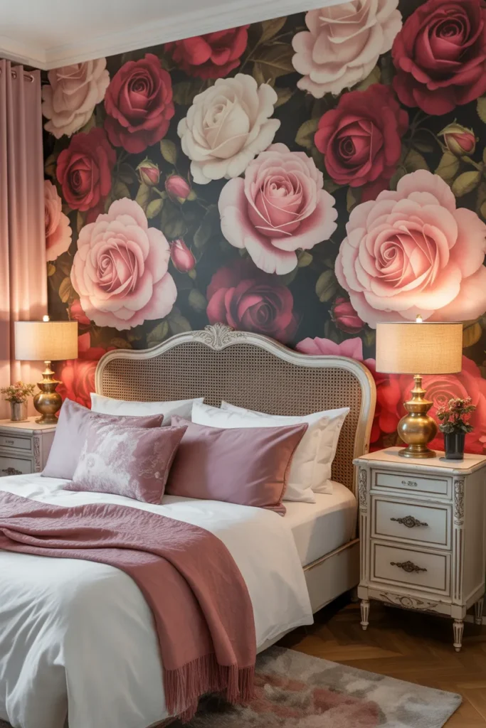 vintage floral wallpaper bedroom