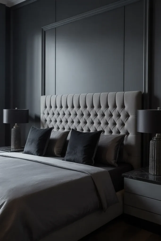 dark grey headboard bedroom ideas