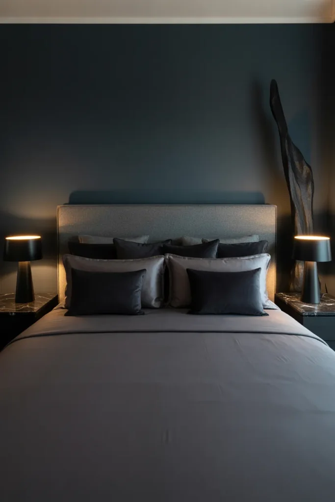 dark grey headboard bedroom ideas