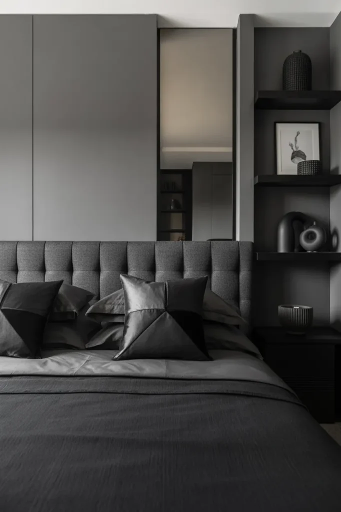 dark grey headboard bedroom ideas