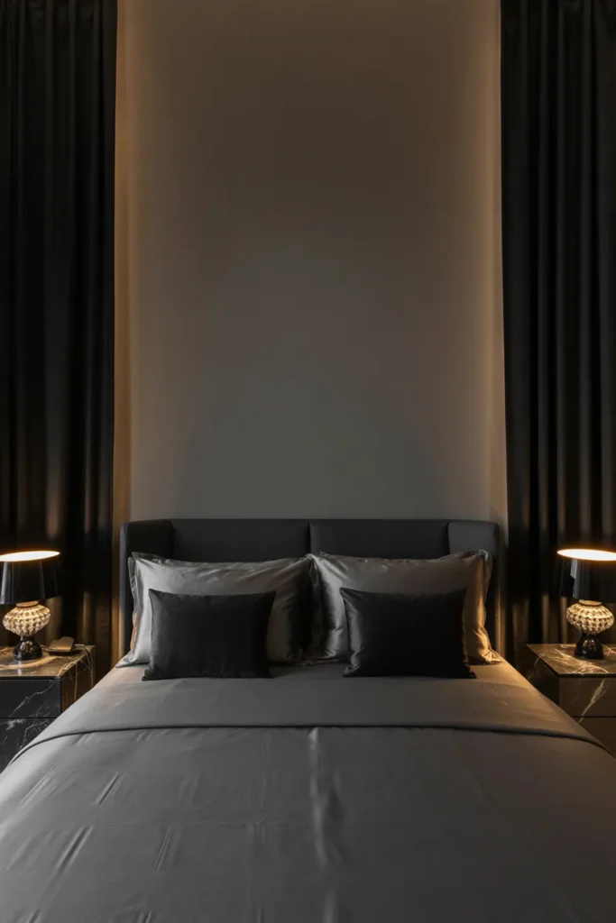 dark grey headboard bedroom ideas