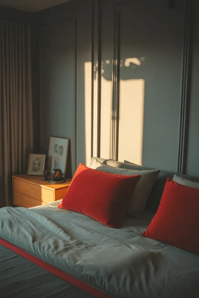 grey and red bedroom ideas