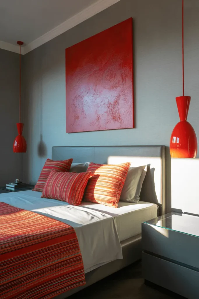 grey and red bedroom ideas