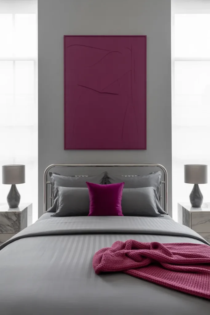 grey bedroom ideas with pop of color