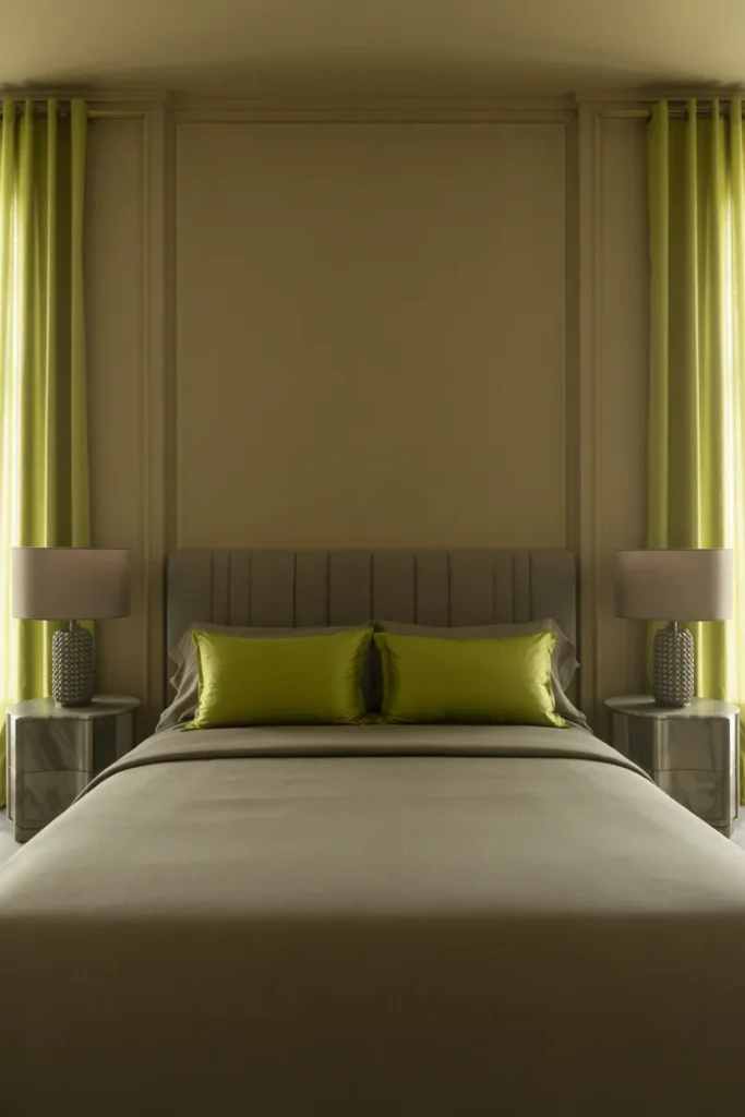 grey bedroom ideas with pop of color