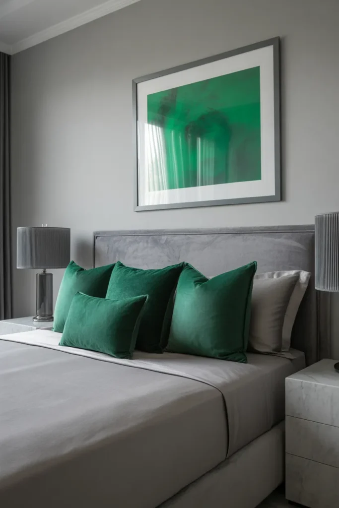 grey bedroom ideas with pop of color