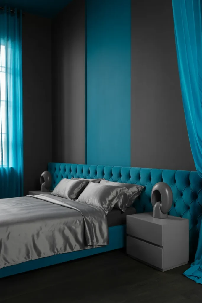 grey bedroom ideas with pop of color