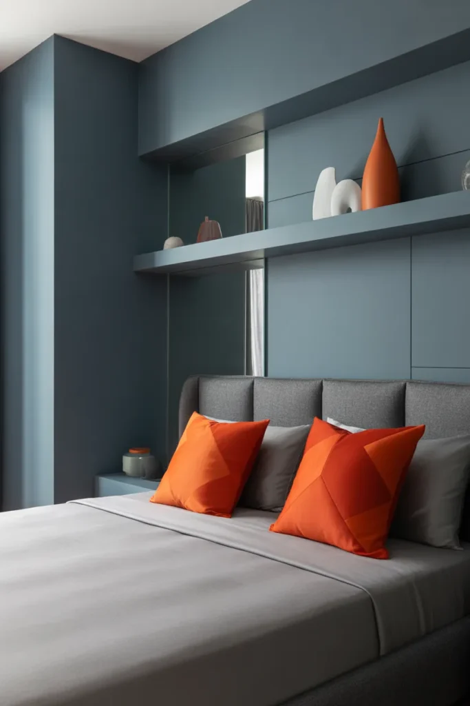 grey bedroom ideas with pop of color