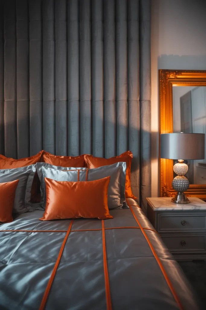 grey bedroom ideas with pop of color