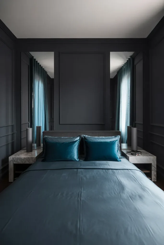 grey bedroom ideas with pop of color