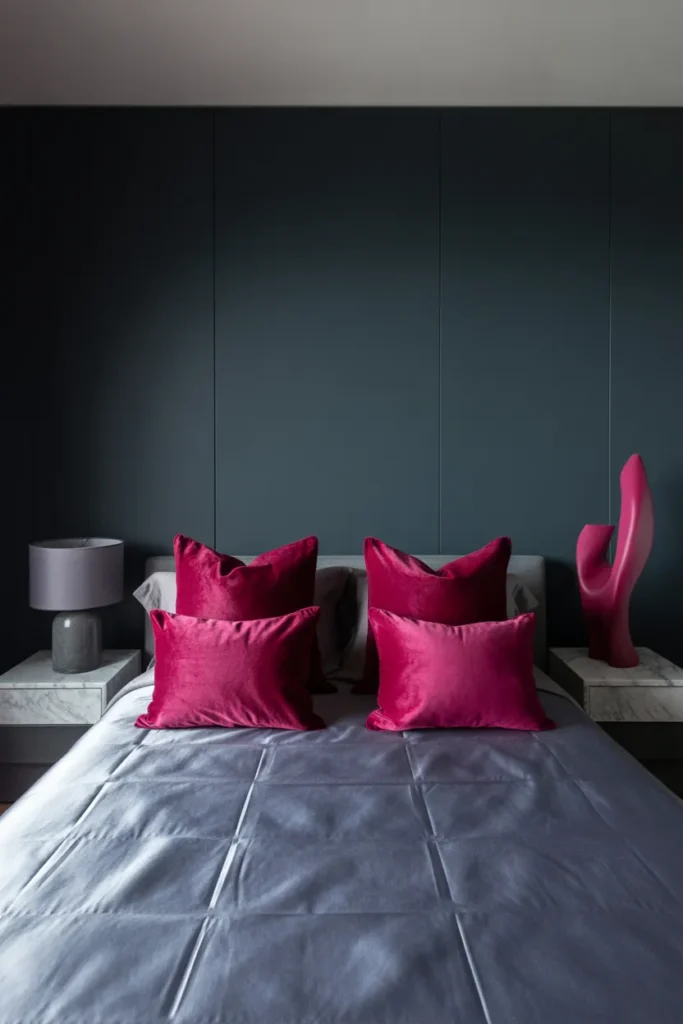 grey bedroom ideas with pop of color