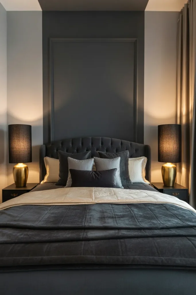 grey upholstered bed bedroom ideas