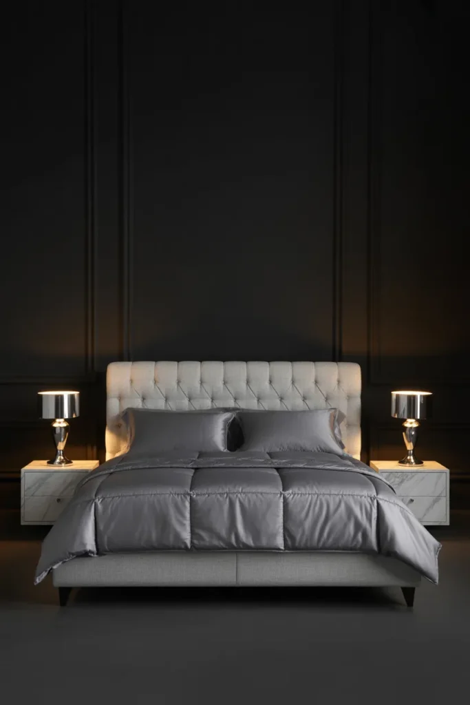 grey upholstered bed bedroom ideas