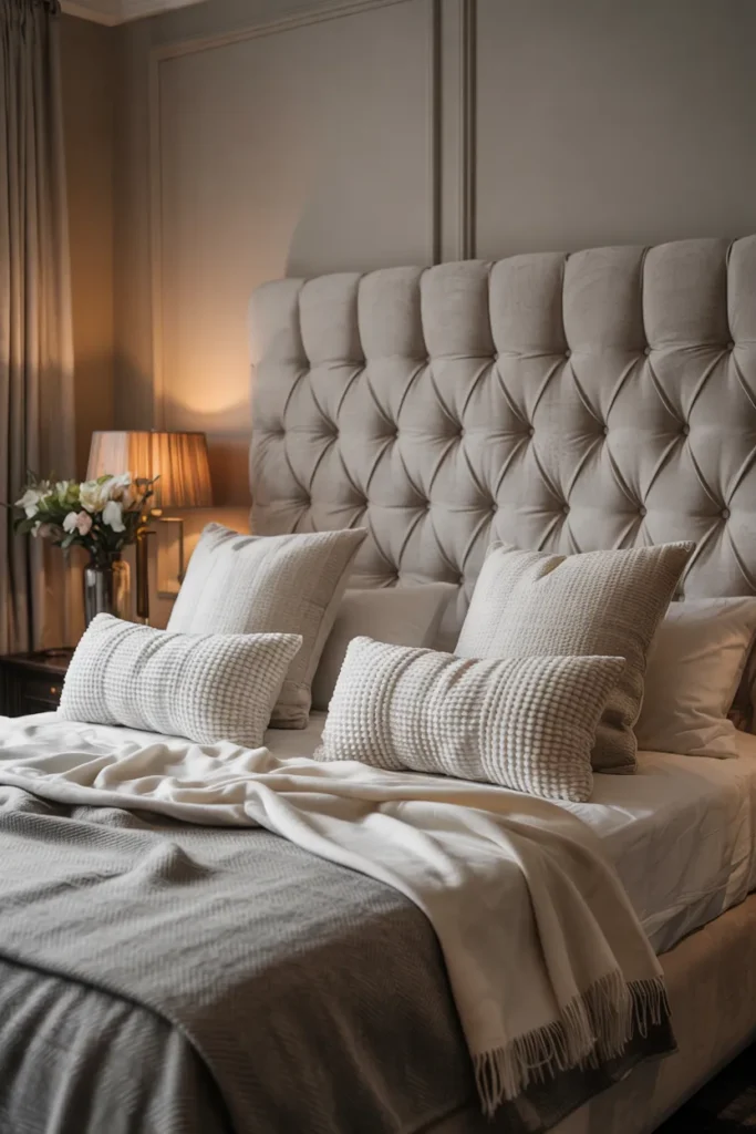 grey upholstered bed bedroom ideas